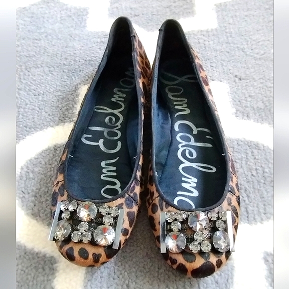 Sam Edelman "Caper" Jeweled Animal Print Ballet Flats - Picture 4 of 15